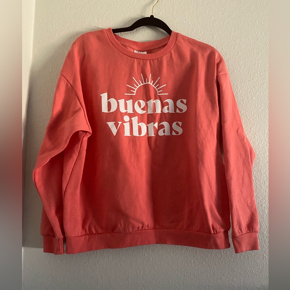 IML Target Buenas Vibras Long Sleeve Cotton Pullover Sweatshirt Womens M Pink